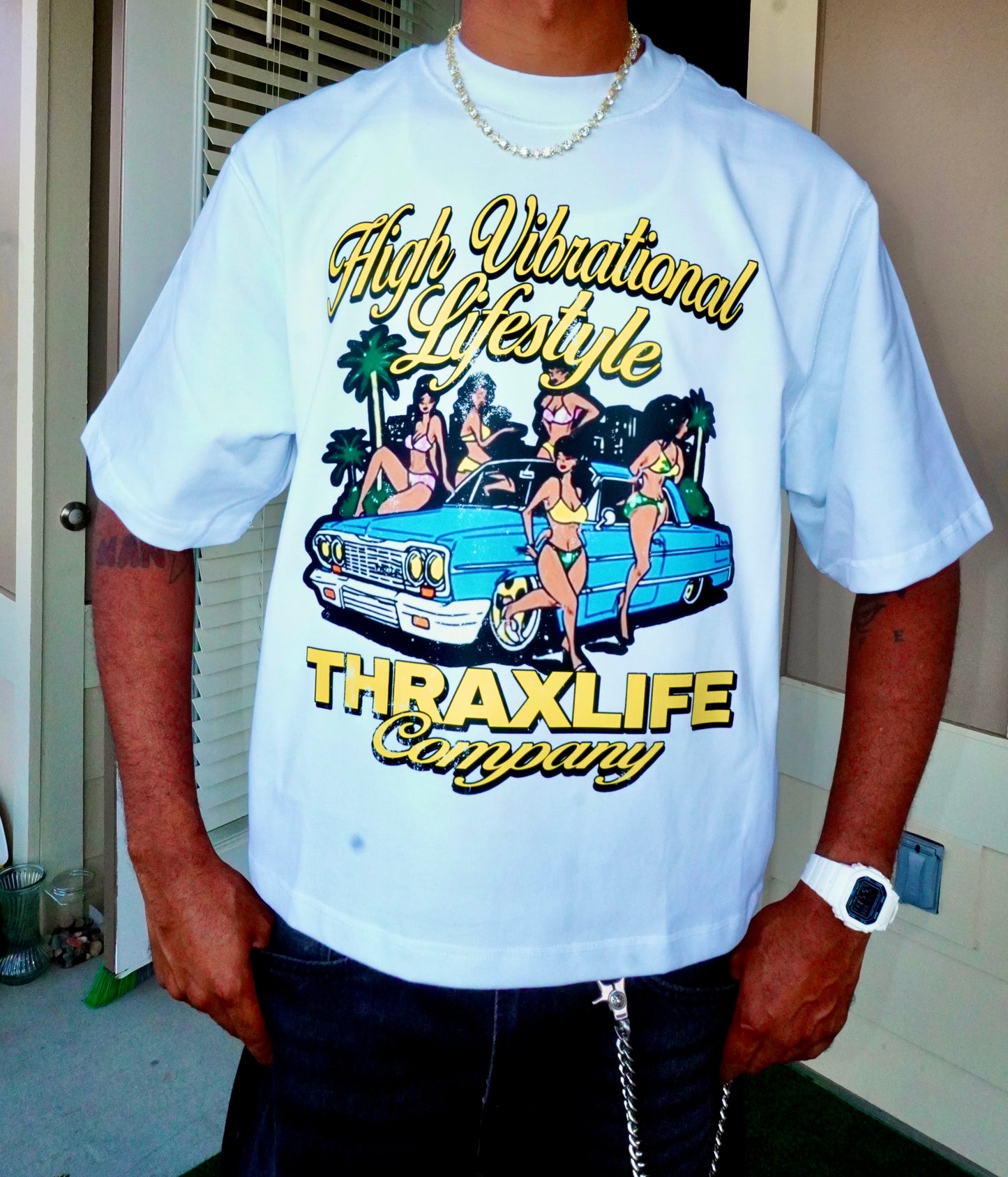 HIGH VIBES REVERSED STITCHING CROP TEE (WHITE)