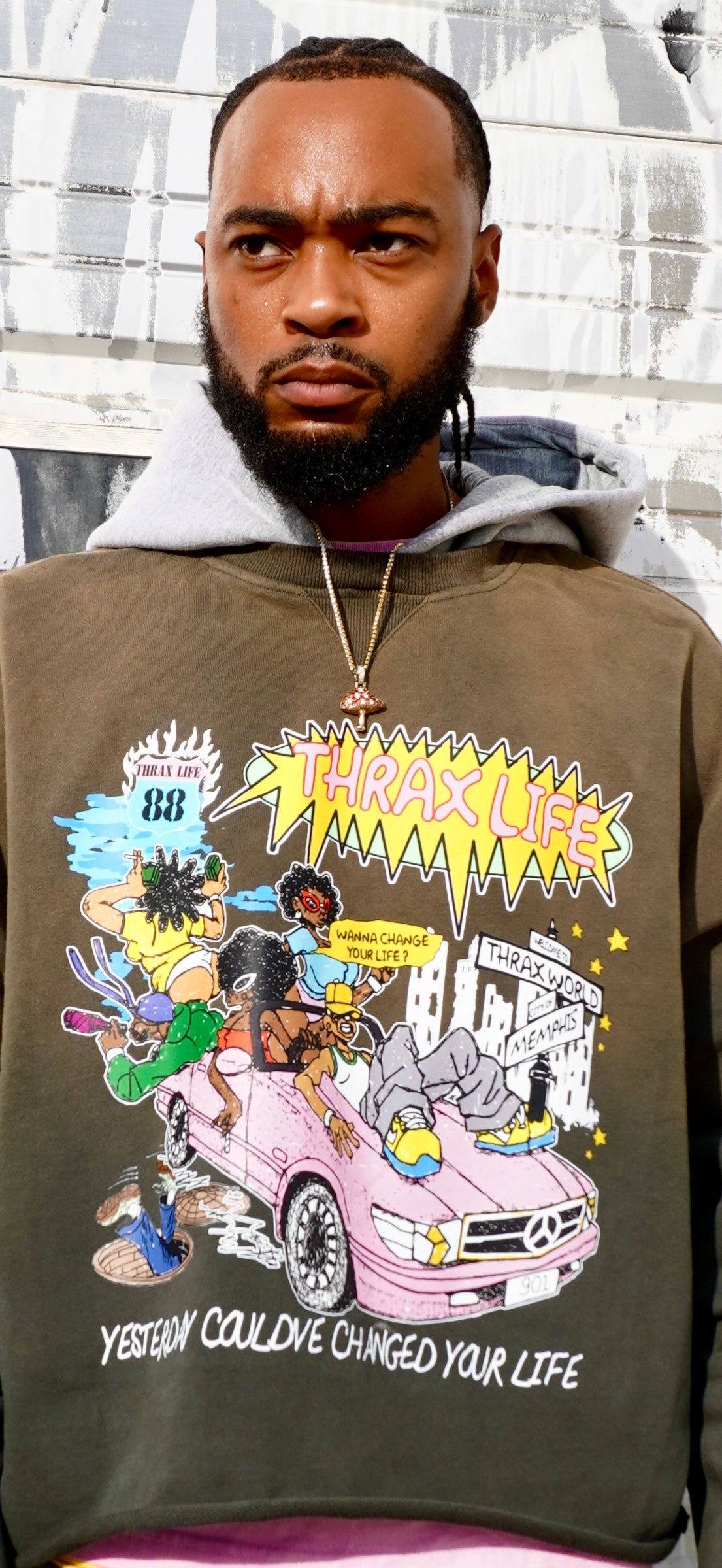 C.Y.L TWO TONE DISTRESSED HOODIE (OLIVE)